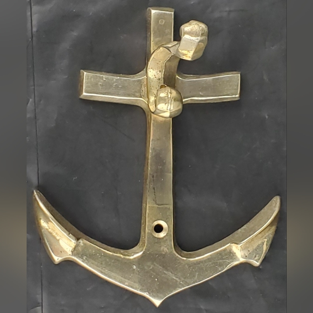 Vintage Brass Anchor Coat Towel Robe Wall Hook Nautical Beach Decor 5"x4" GUC